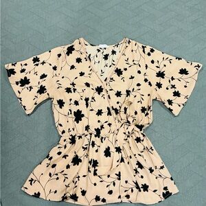 Floral Wrap Top -  Black on Cream